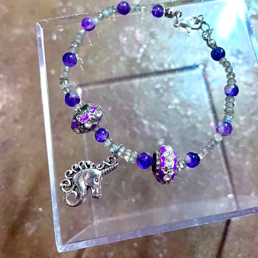 Labradorite & Amethyst Unicorn Charm Bracelet